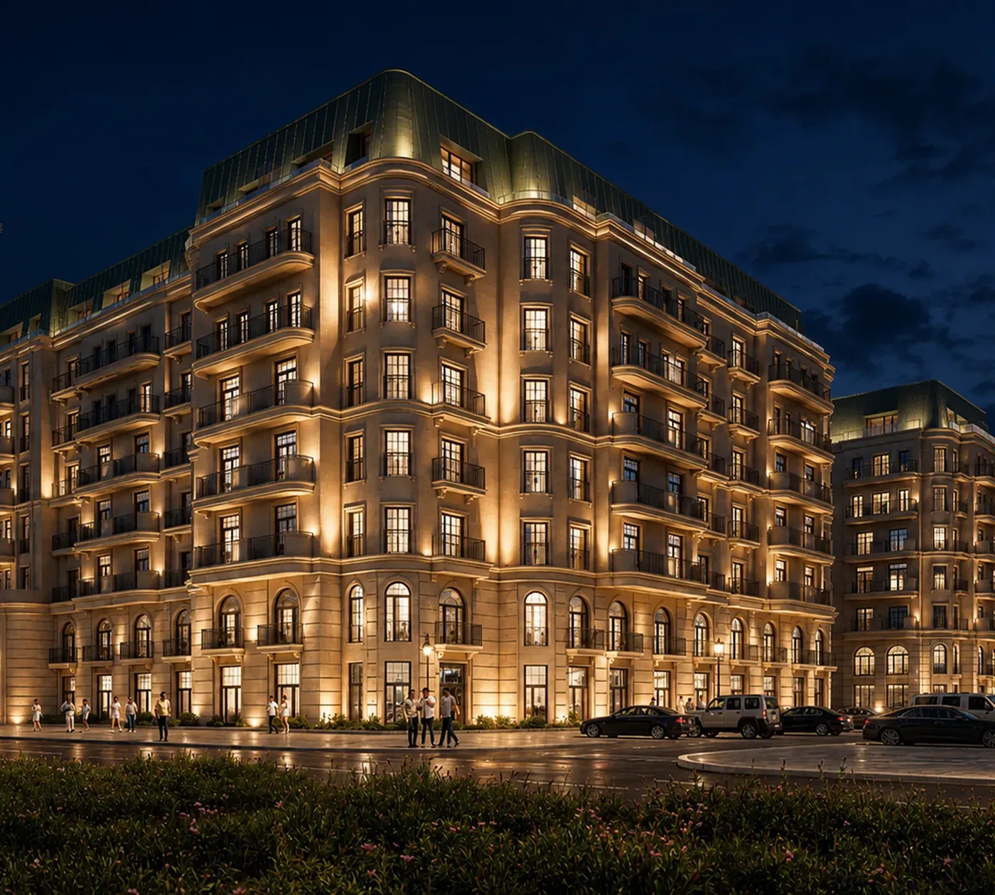 Визуализация: Palazzo Di Roma: корпус вечером